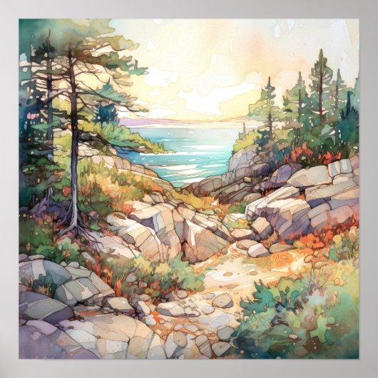 Acadia National Park Waterverf Schilderij Poster (Voorkant)