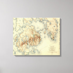 Acadia National ParkTopographic Panoramic Map Canvas Afdruk