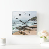 Acadia Ocean Waves Coastal Maine Carré Horloge mur (Maison)