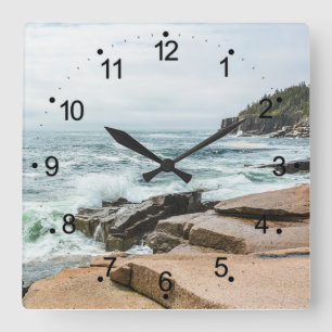 Acadia Ocean Waves Coastal Maine Square Wall klok