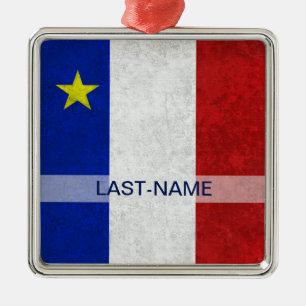 Acadian Flag Surname Distress Grunge personaliseer Metalen Ornament
