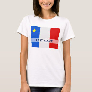 Acadian Flag Surname Distress Grunge personaliseer T-shirt