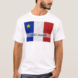 Acadian Flag Surname Distress Grunge personaliseer T-shirt