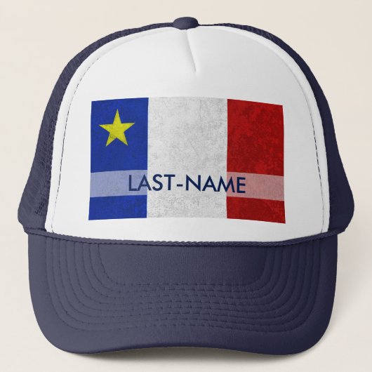 Acadian Flag Surname Distress Grunge personaliseer Trucker Pet (Voorkant)