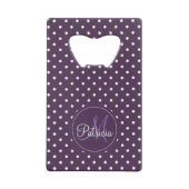 Acai Paarse Violet & White Polka Dots monogramed Kredietkaart Flessenopener (Voorkant)