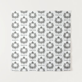 Acanthus & Oudheid, zwart & wit met monogram, Wandkleed