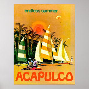 Acapulco, eindeloze zomer zeilboten aan de kust poster