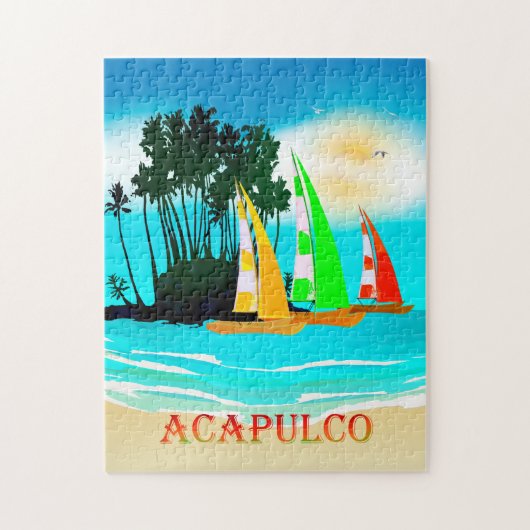 Acapulco Sailboats Beach Sun Poster Puzzle (Vertical)