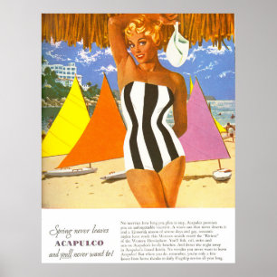 Acapulco, vrouw op het strand poster