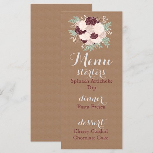 Accent foncé de vin de menu floral chic de (Devant / Derrière)