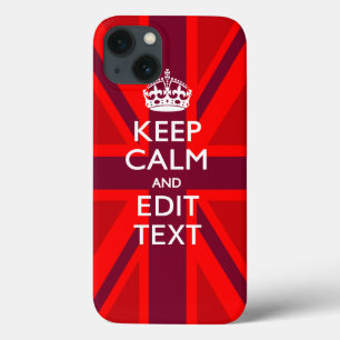 Accent Red Keep Calm-Jouw tekst op vlag van de Uni iPhone 13 Hoesje
