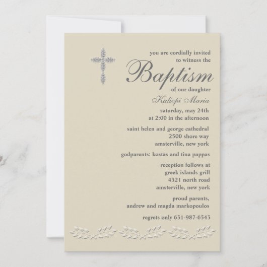 Accents de feuille Baptême Invitation (Devant)