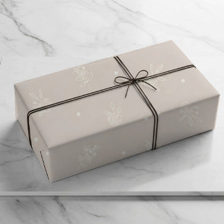 accents floraux, papier cadeau blanc perle