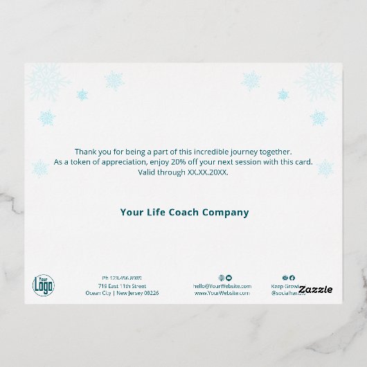 Accents Gold Foil Snowflakes Carte de vacances Tur (Verso)