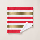 Accents or à bandes rouge et blanche, Monogramme (Gant de toilette)
