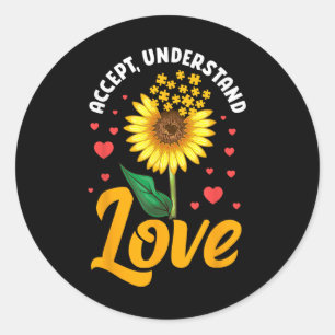 Accept Understand Love Sunflower Autism Awareness Ronde Sticker