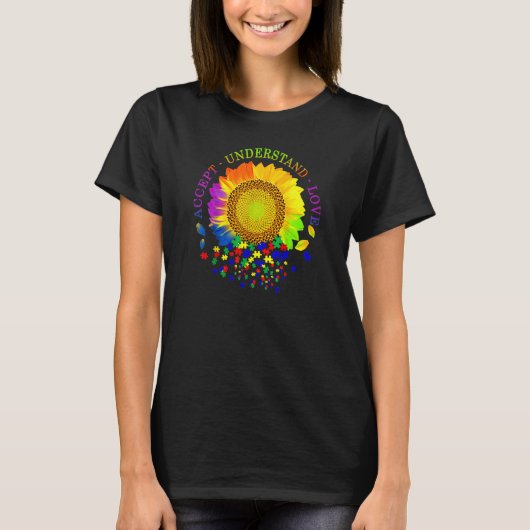 Accept Understand Love Sunflower Autism Awareness T-shirt (Voorkant)