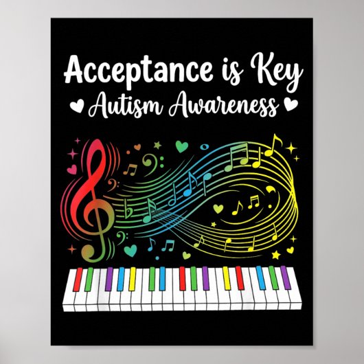 Acceptatie is de Sleutel Autisme Bewustzijn Muziek Poster (Voorkant)