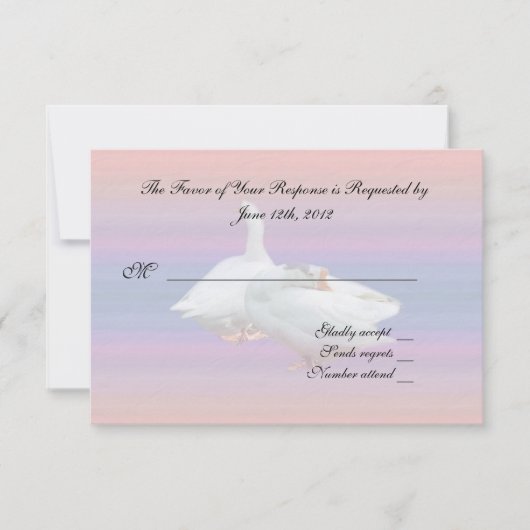 Acceptation mariage carte RSVP, deux oies blanches (Devant)
