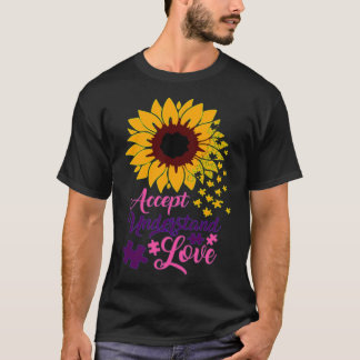 Accepteer het begrip 'Love Autism Support Sunflowe T-shirt