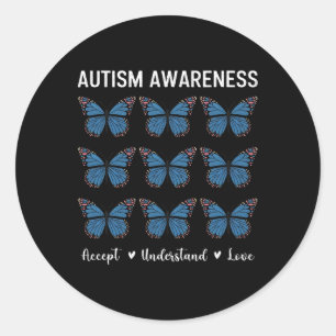 Accepteer Liefde Autisme Bewustzijn Vlinder Ronde Sticker