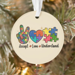 Accepteer Liefde - Begrijp Autisme Bewustzijn Hart Ornament