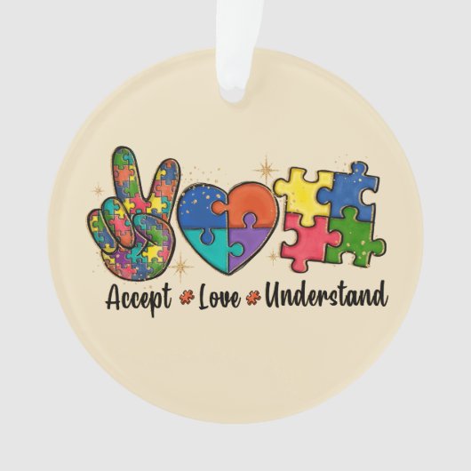 Accepteer Liefde - Begrijp Autisme Bewustzijn Hart Ornament (voorkant)