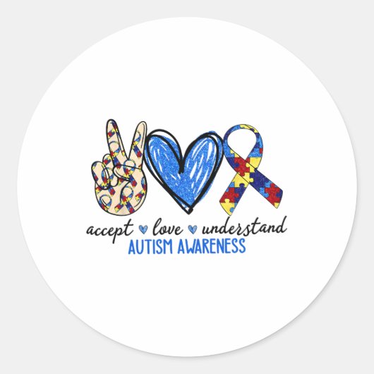 Accepteer Liefde Begrijp Autisme Bewustzijn Mannen Ronde Sticker (Voorkant)