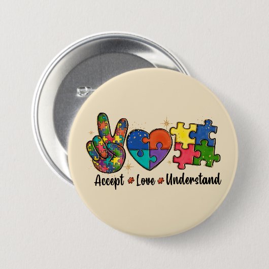 Accepteren, Liefde, Autisme-bewustzijn begrijpen Ronde Button 7,6 Cm (Voorkant /achterkant)