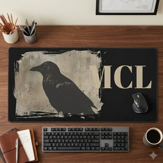 Accessoire de bureau corbeau avec initiale beige