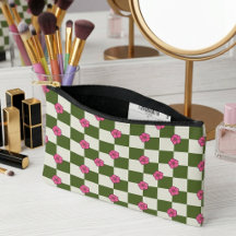 Pochette à carreaux floraux olive et rose esthétiq