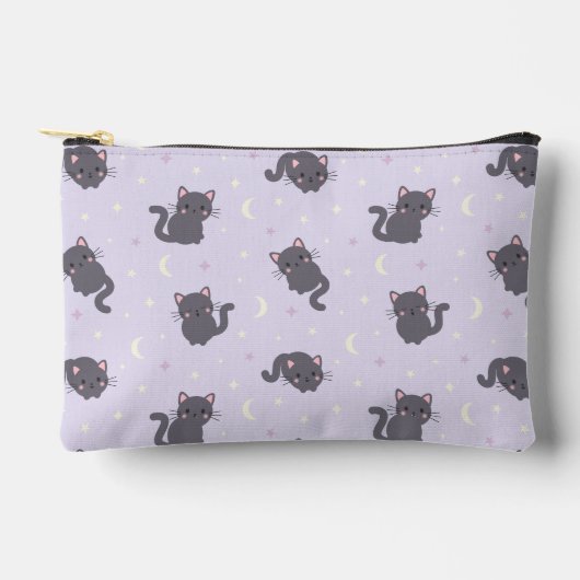 Accessoires Pochette violette à zip avec un joli chat gris (Recto)