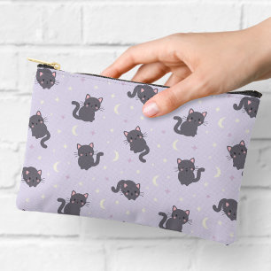 Accessoires Pochette violette à zip avec un joli chat gris