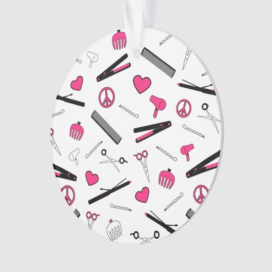 Accessoires voor vrede, liefde en haar (roze) ornament (voorkant)