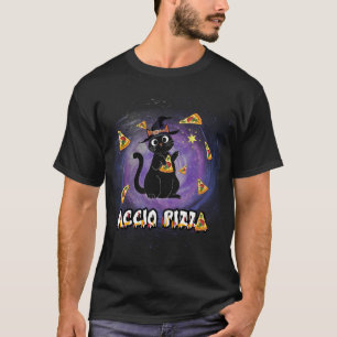 Accio Pizza Funny Black Cat Magic Wizard T-shirt