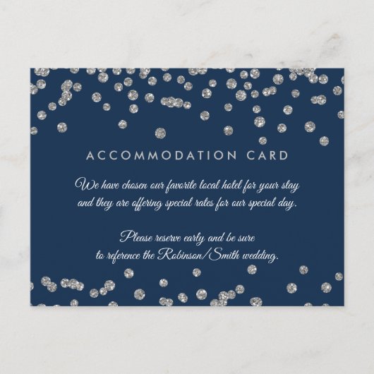 Accommodatie Silver Faux Glitter Confetti Navy Briefkaart (Voorkant)
