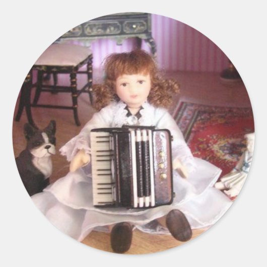 ACCORDEON MEISJE RONDE STICKER (Voorkant)