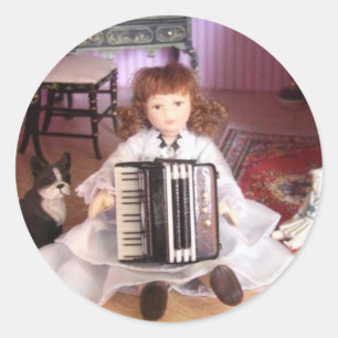 ACCORDEON MEISJE RONDE STICKER