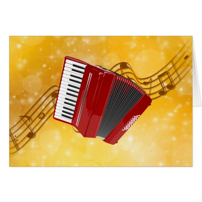 Accordéon rouge sur les notes musicales (Devant horizontal)
