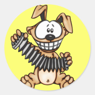 accordeon spelen cartoon hond ronde sticker