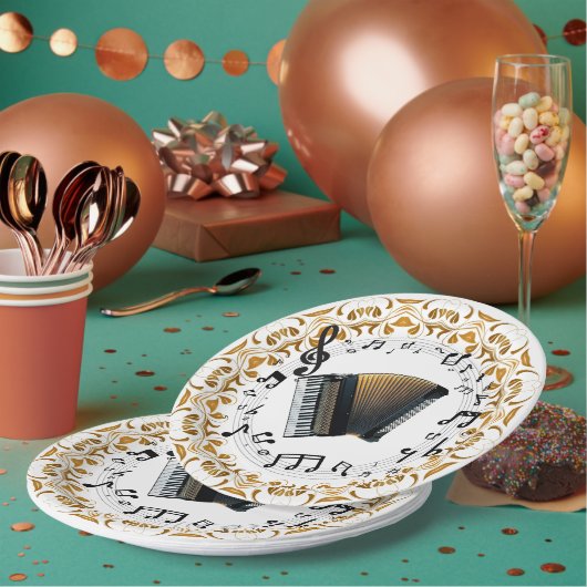 Accordeonontwerp in elegant zwart en goud papieren bordje (Multi)