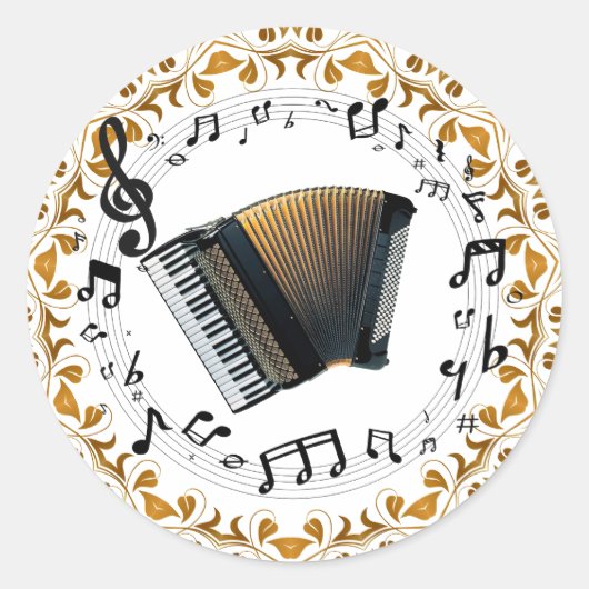 Accordeonontwerp in elegant zwart en goud ronde sticker (Voorkant)