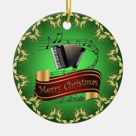 Accordion ~ Musical Scroll ~ Merry Kerst~ * ~ Keramisch Ornament (Voorkant)