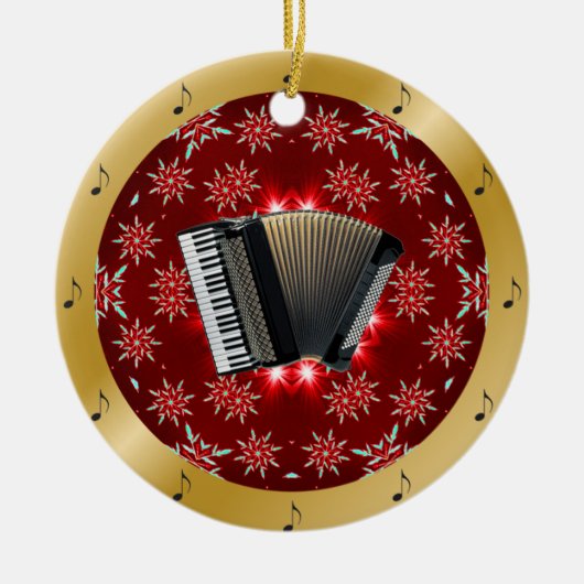 Accordion ~ Silver ~ Red ~ Kerstmis ~ Keramisch Ornament (Voorkant)