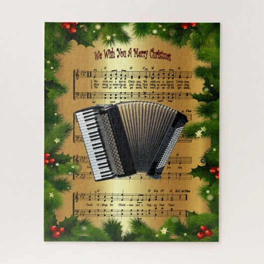 Accordion ~ "Wij wensen u een prettig kerstfeest"  Legpuzzel (Verticaal)