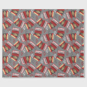 Accordions en Musical Notes Grey and Red Pattern Cadeaupapier (Vlak)