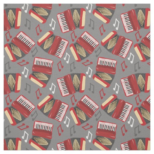 Accordions en Musical Notes Grey and Red Pattern Stof (Swatch)