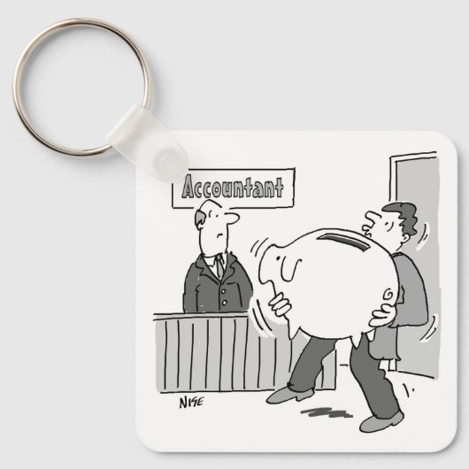 Accountant client met gigantische spaarbank sleutelhanger (Voorkant)