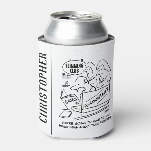 Accountant controleert de boeken in een slanke clu blikjeskoeler (Blikje Voorkant)