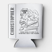 Accountant controleert de boeken in een slanke clu blikjeskoeler (Voorkant)